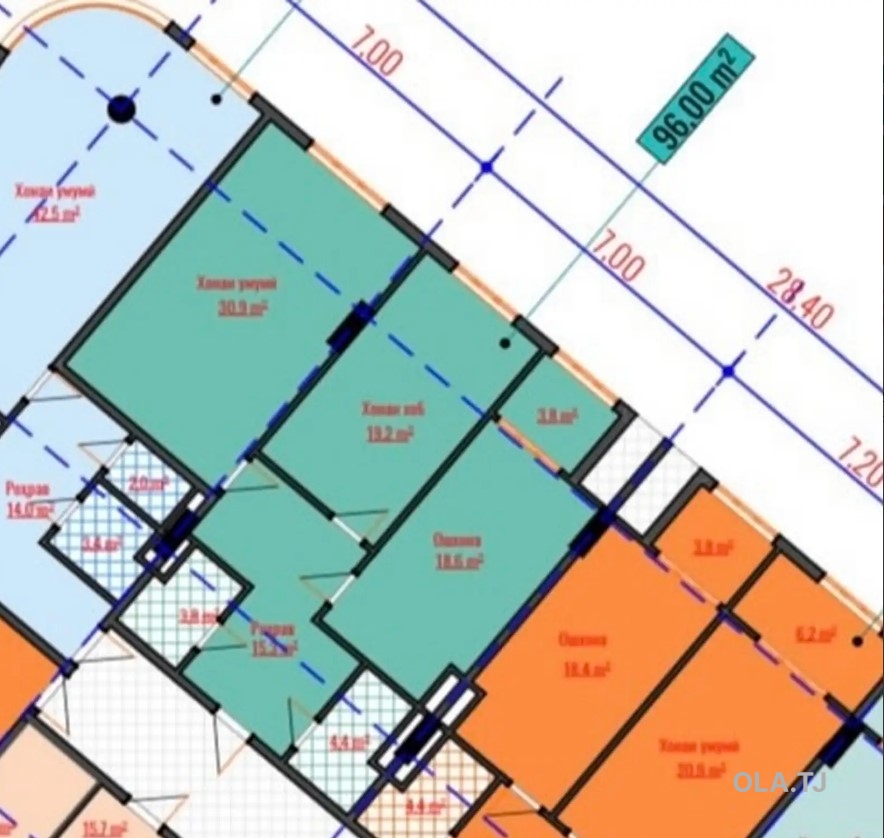 2 комнатная квартира, 8 этаж, 96 м²