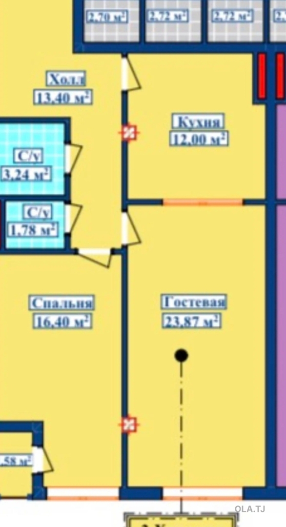 3 комнатная квартира, 3 этаж, 77 м²