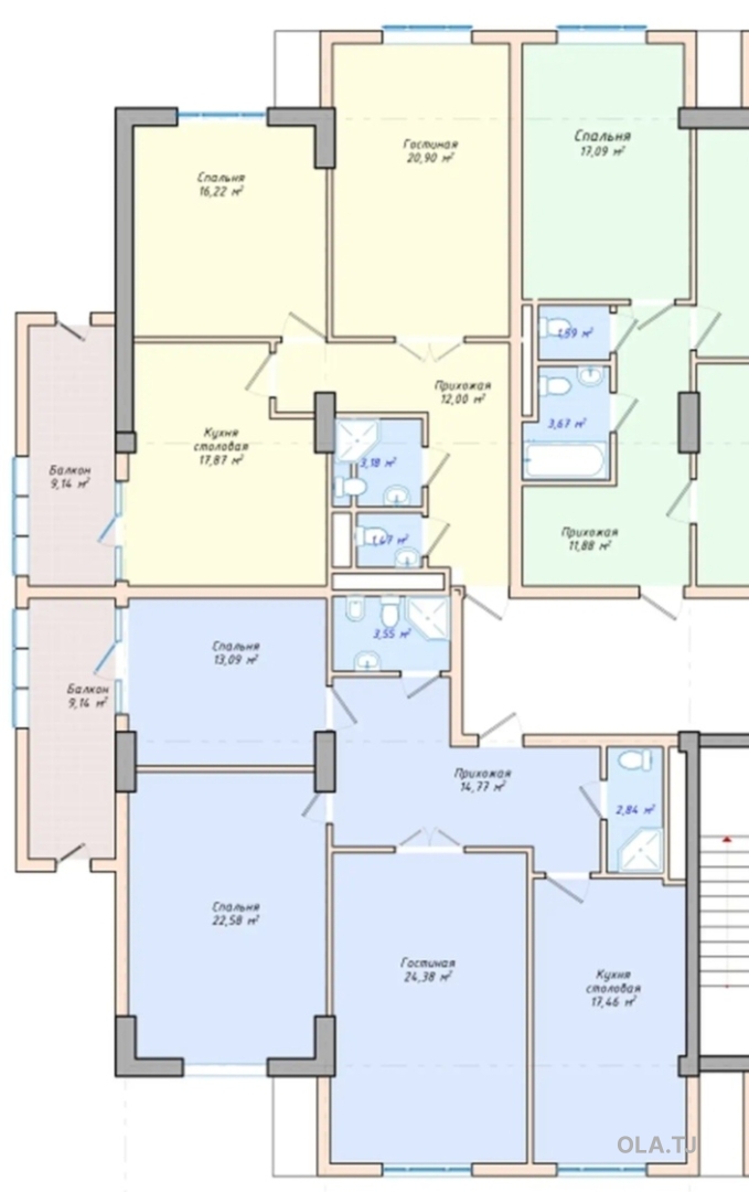 3 комнатная квартира, 6 этаж, 108 м²