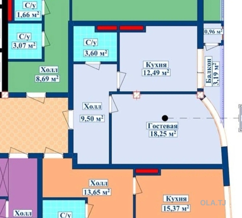 1 комнатная квартира, 13 этаж, 64 м²