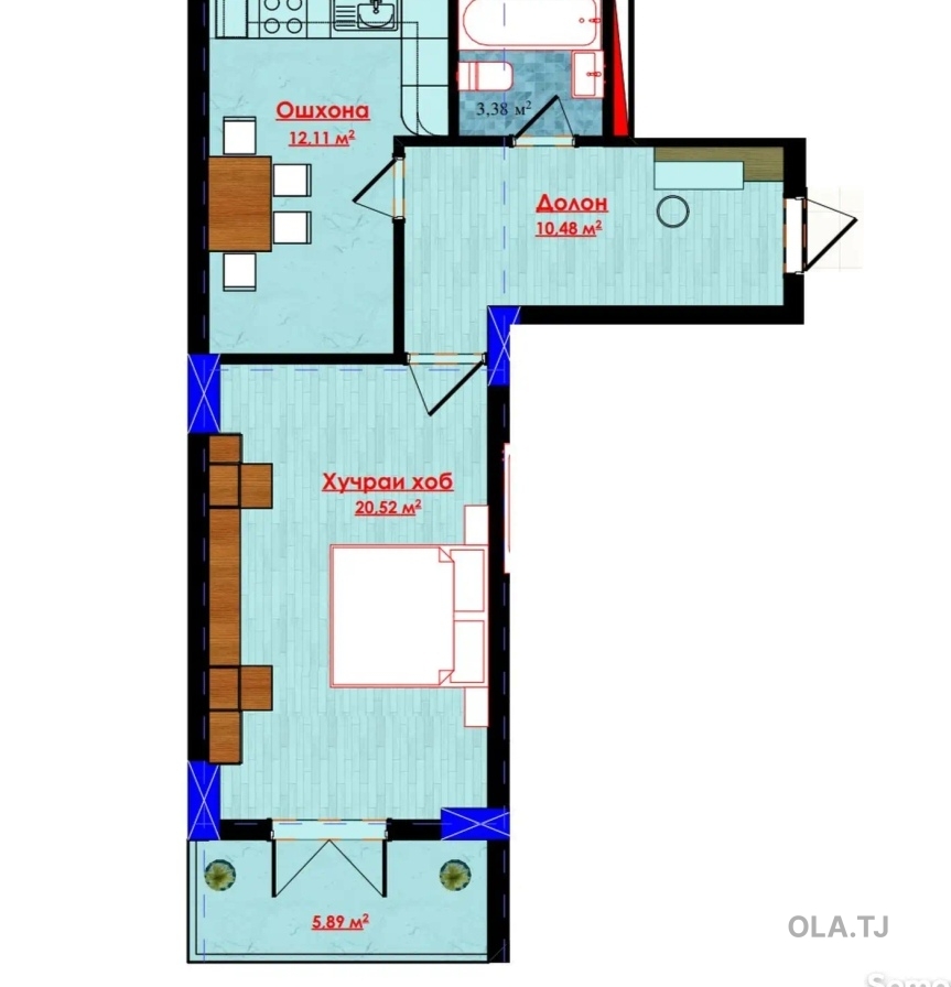 1 комнатная квартира, 14 этаж, 54 м²
