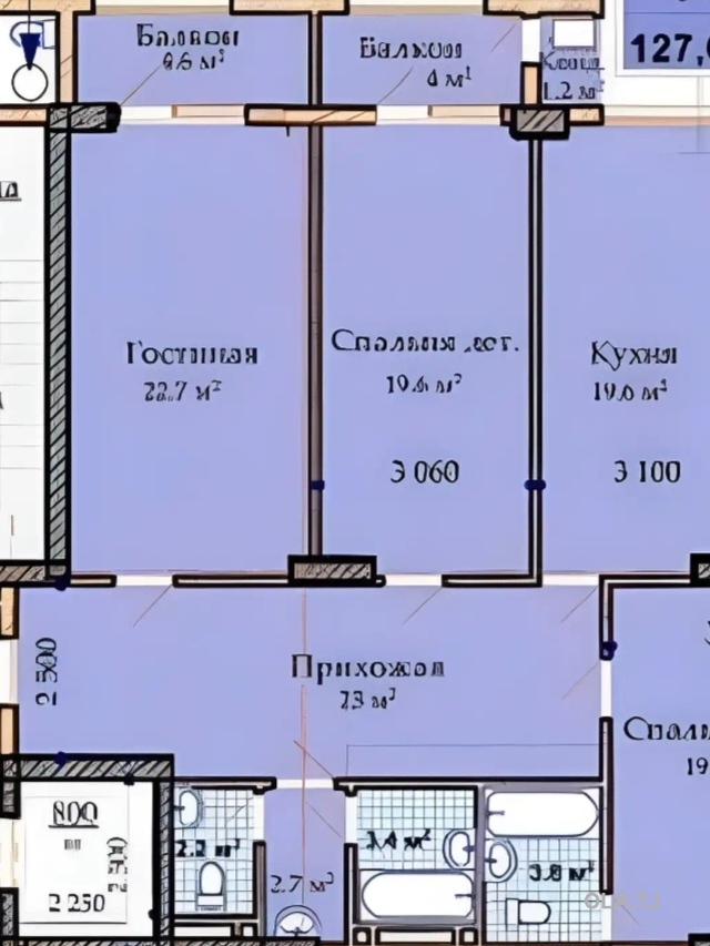 3 комнатная квартира, 15 этаж, 128 м²