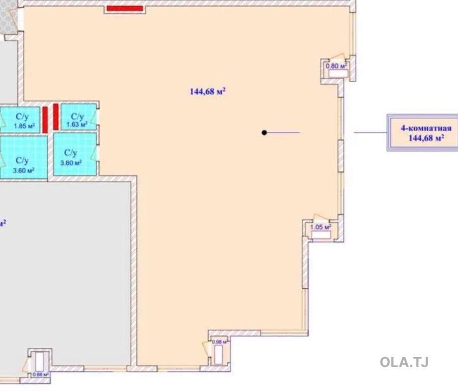 4 комнатная квартира, 9, 145 м²