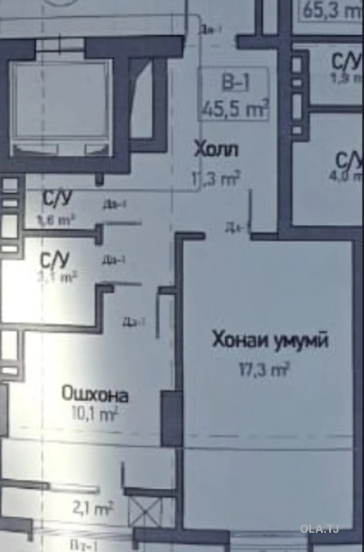 1 комнатная квартира, 8 этаж, 45 м²