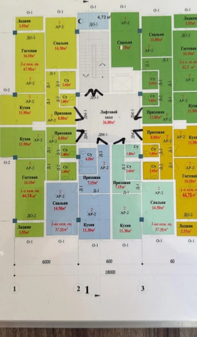 1 комнатная квартира, 6 этаж, 38 м²