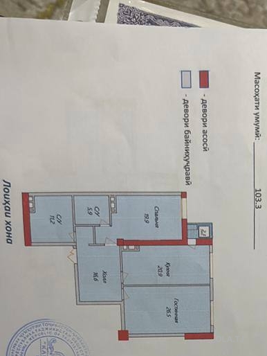 2 комнатная квартира, 5 этаж, 103.3 м²