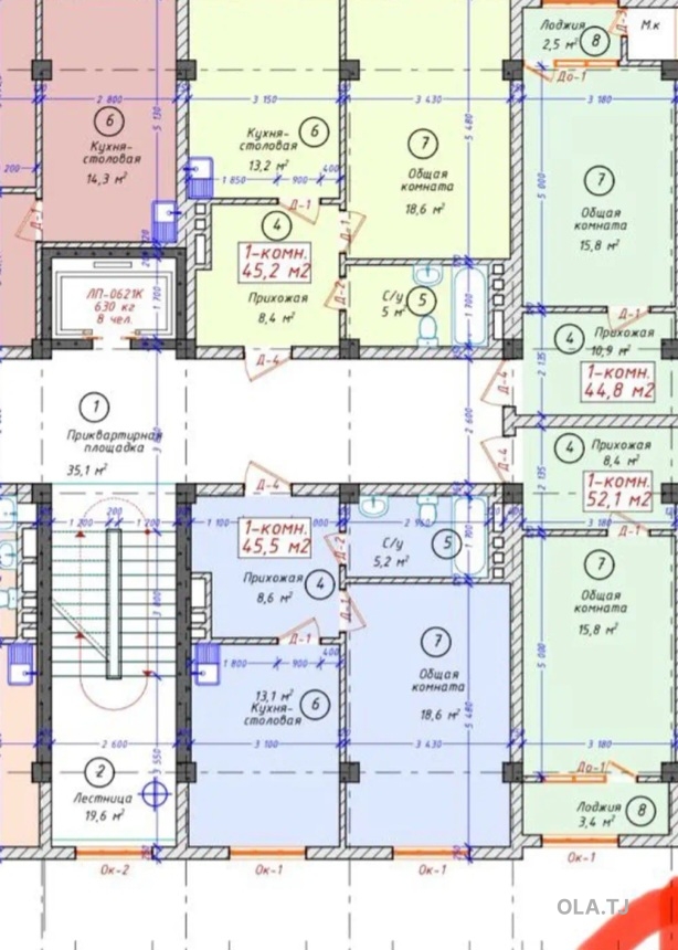 1 комнатная квартира, 5 этаж, 52 м²