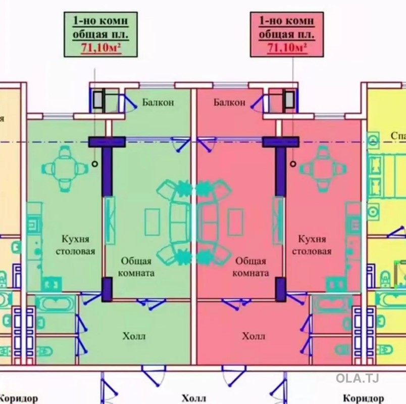 1 комнатная квартира, 16 этаж, 71 м²