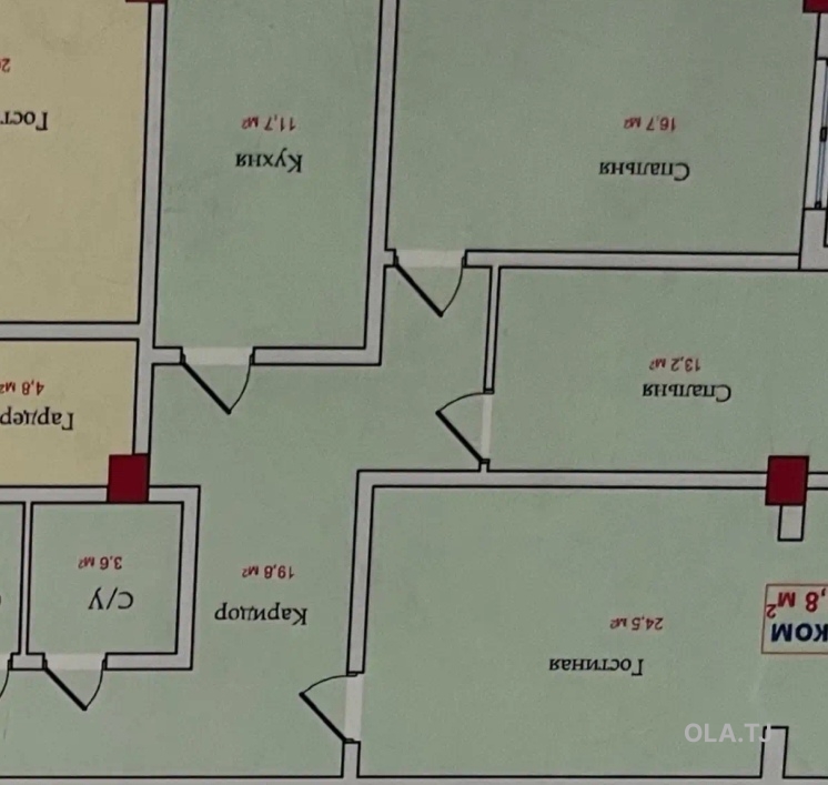 3 комнатная квартира, 17 этаж, 92 м²