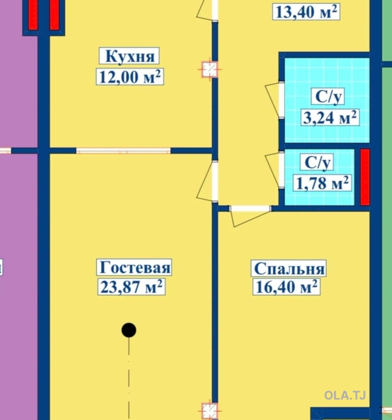 2 комнатная квартира, 7 этаж, 52 м²