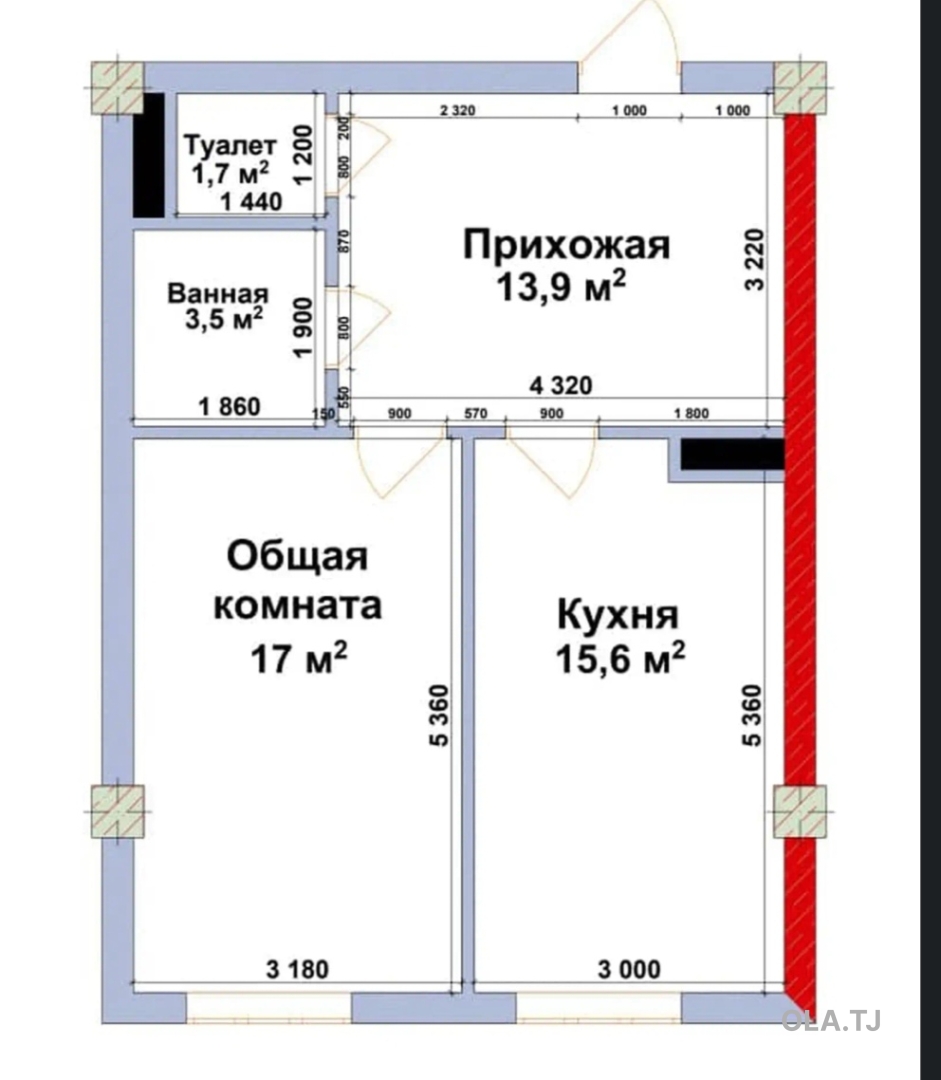 1 комнатная квартира, 16 этаж, 51 м²