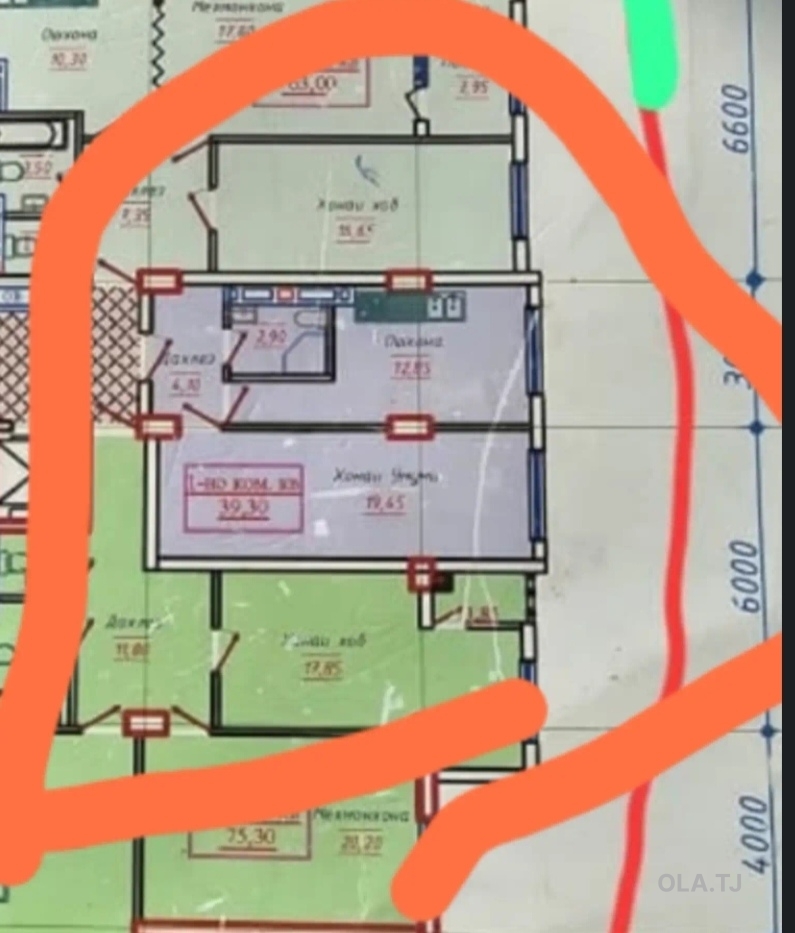 2 комнатная квартира, 3 этаж, 39 м²