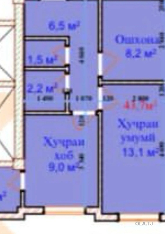 2 комнатная квартира, 12 этаж, 49 м²