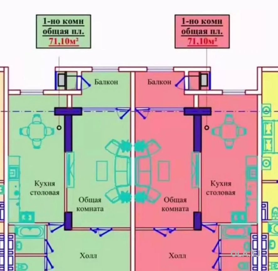 1 комнатная квартира, 16 этаж, 71 м²