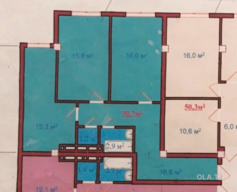 2 комнатная квартира, 6 этаж, 70 м²
