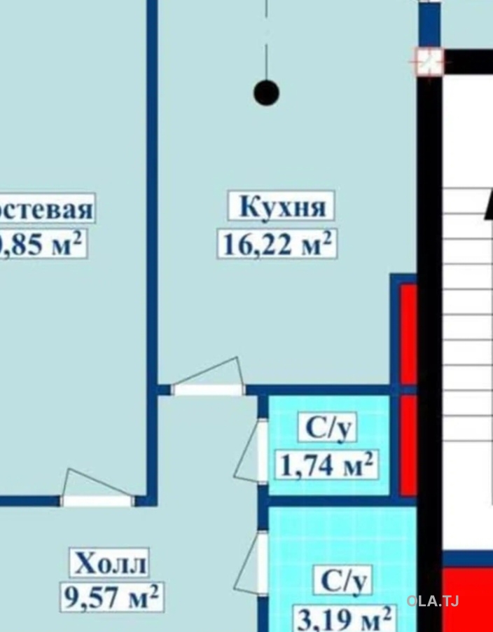 1 комнатная квартира, 12 этаж, 53 м²