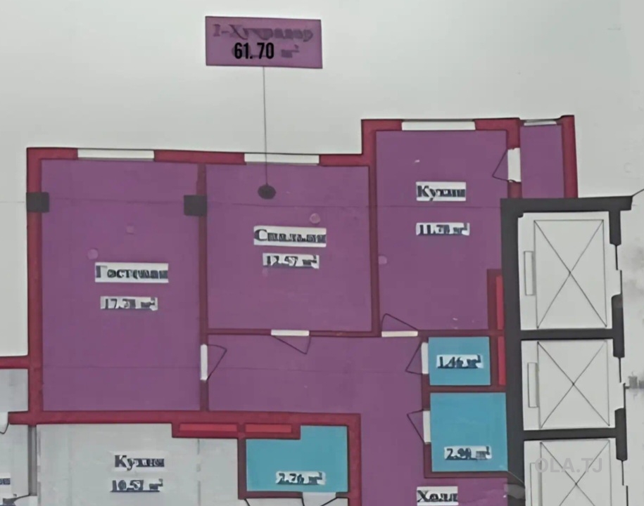2 комнатная квартира, 16 этаж, 61 м²