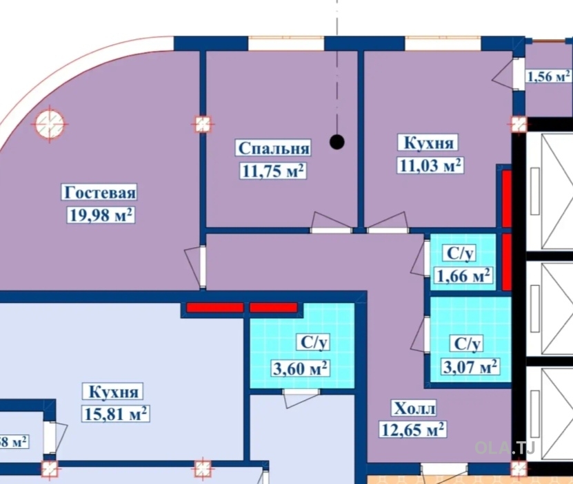 2 комнатная квартира, 6 этаж, 62 м²