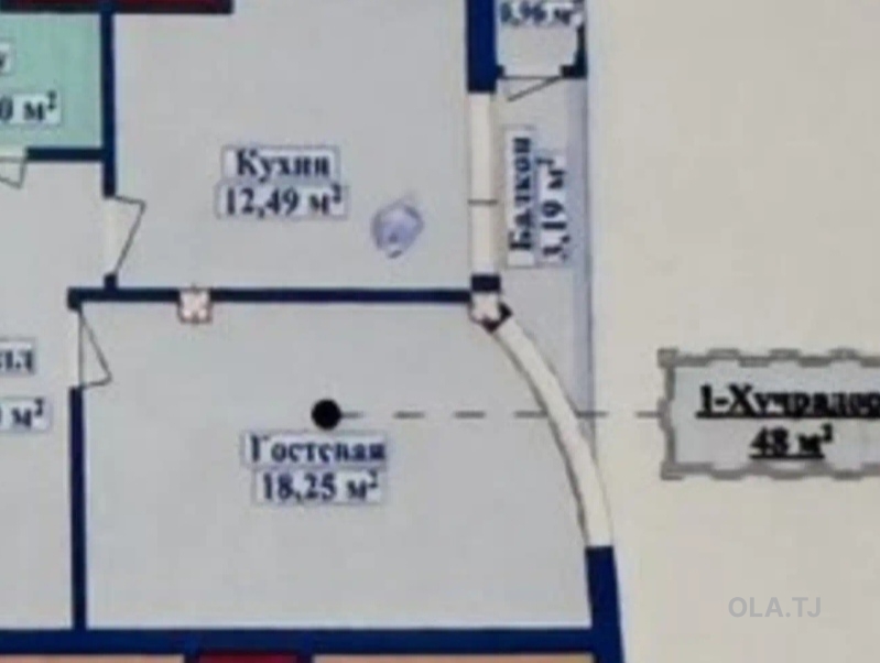 1 комнатная квартира, 11 этаж, 48 м²
