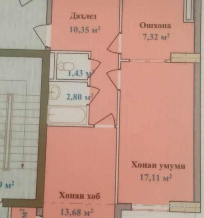 2 комнатная квартира, 2 этаж, 60 м²