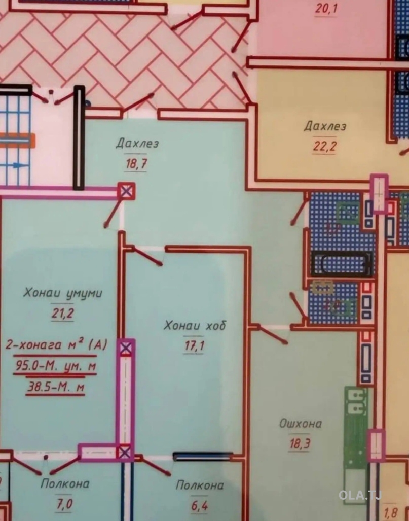 2 комнатная квартира, 13 этаж, 95 м²