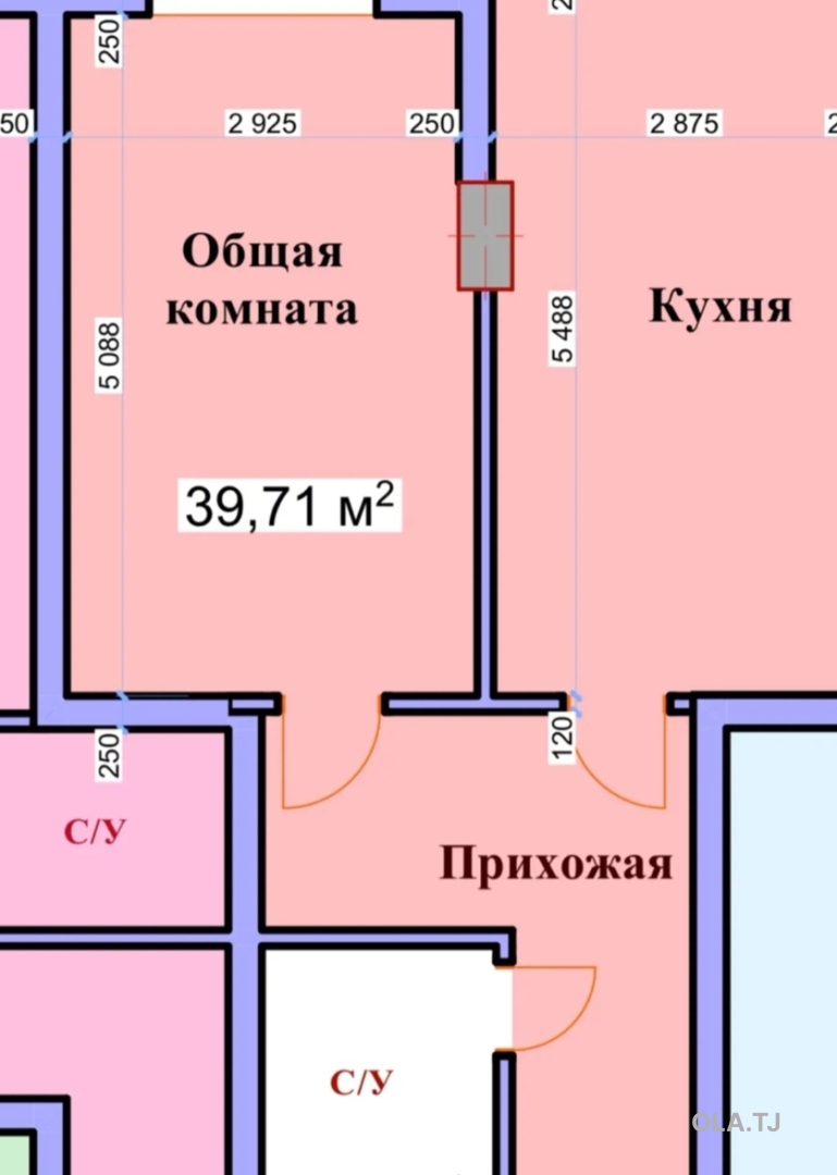 2 комнатная квартира, 3 этаж, 50 м²