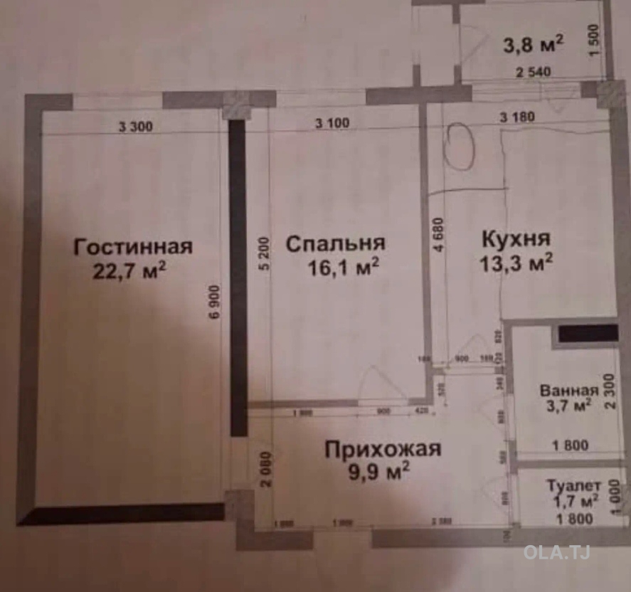 3 комнатная квартира, 7 этаж, 71 м²