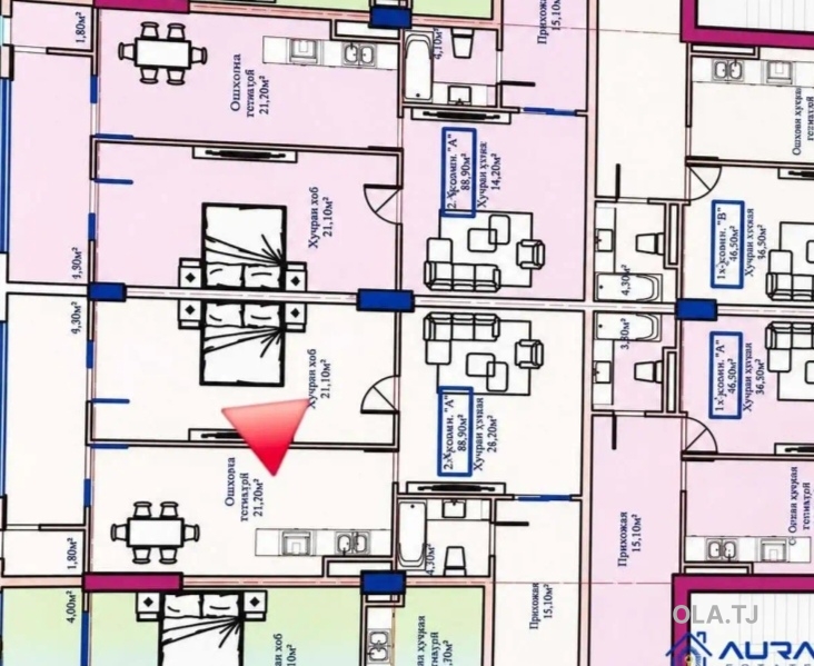 3 комнатная квартира, 8 этаж, 89 м²