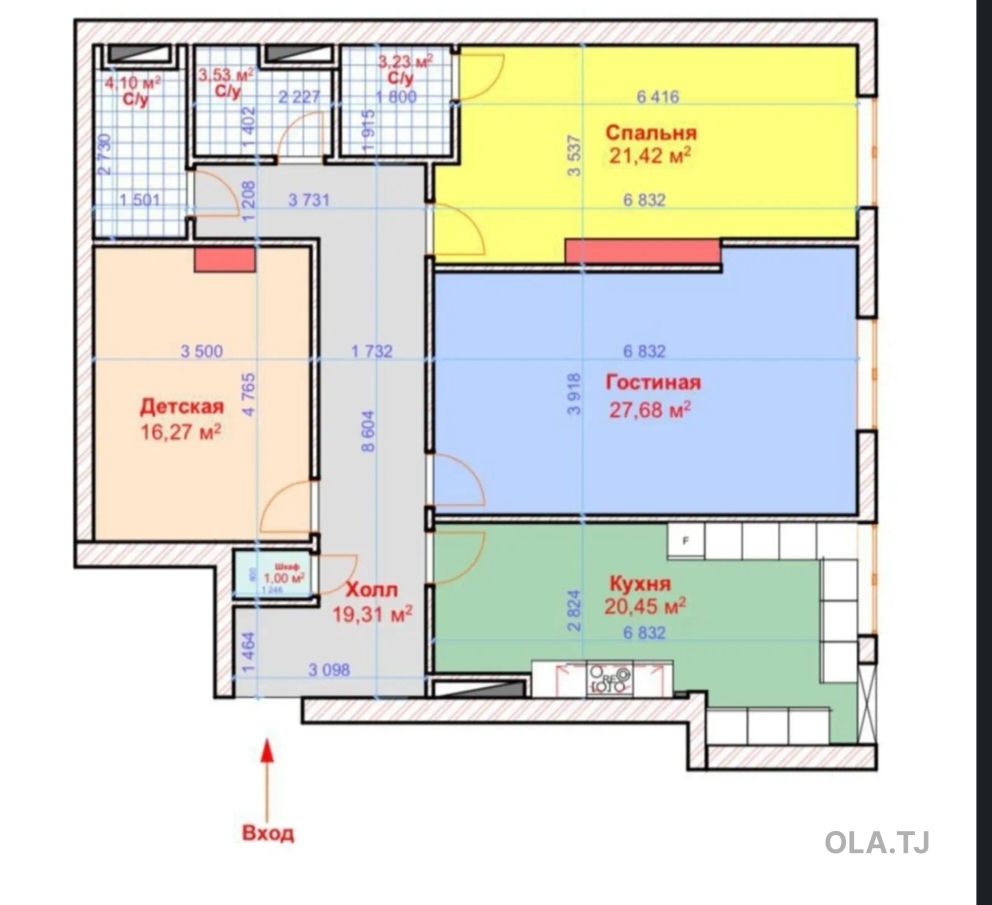 2 комнатная квартира, 12 этаж, 123 м²