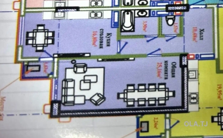2 комнатная квартира, 2 этаж, 60 м²