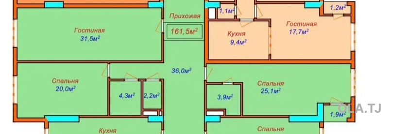 4 комнатная квартира, 13, 161 м²