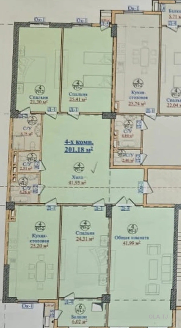4 комнатная квартира, 3, 200 м²