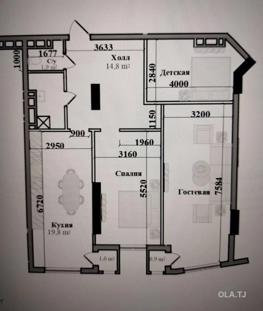 3 комнатная квартира, 8 этаж, 94 м²
