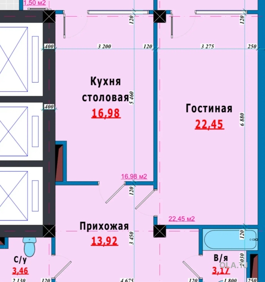 1 комнатная квартира, 12 этаж, 72 м²