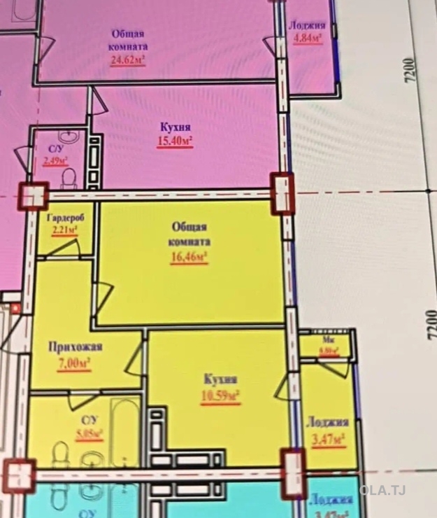 2 комнатная квартира, 6 этаж, 49 м²