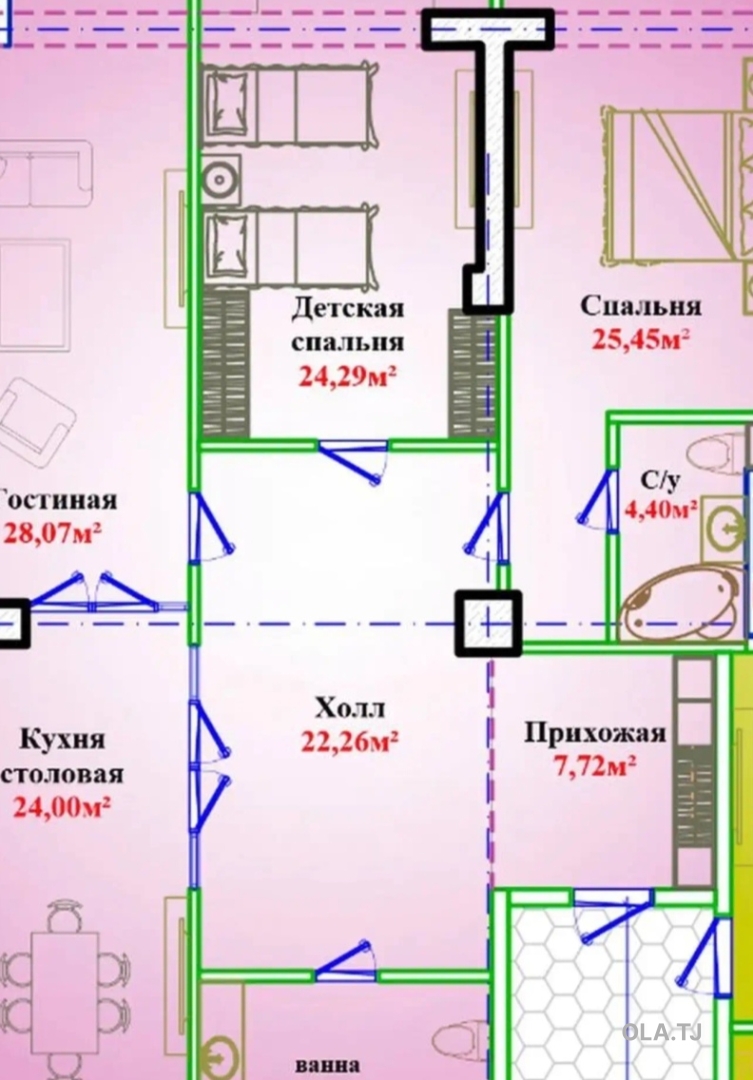 2 комнатная квартира, 8 этаж, 149 м²