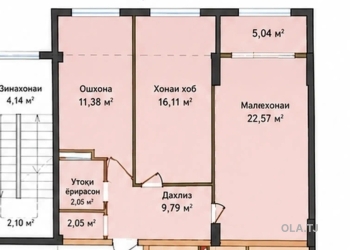 2 комнатная квартира, 10 этаж, 77 м²