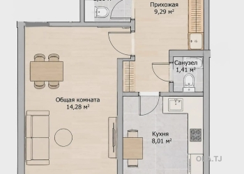 1 комнатная квартира, 12 этаж, 35 м²