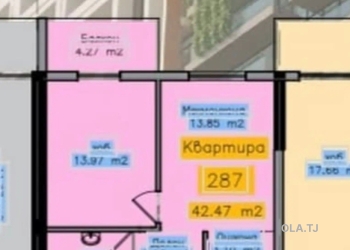 1 комнатная квартира, 14 этаж, 43 м²