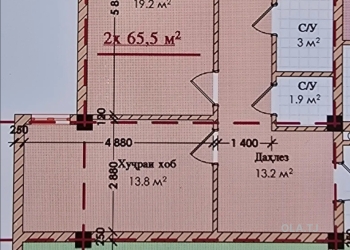 2 комнатная квартира, 13 этаж, 65 м²
