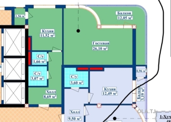 2 комнатная квартира, 14 этаж, 65 м²