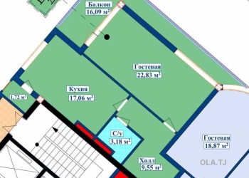 1 комнатная квартира, 15 этаж, 70 м²