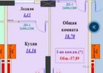 1 комнатная квартира, 16 этаж, 58 м²