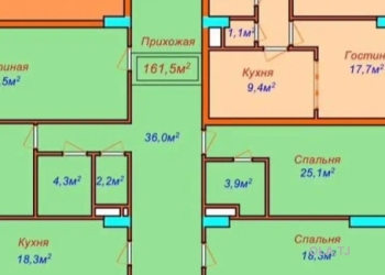 4 комнатная квартира, 14, 161 м²