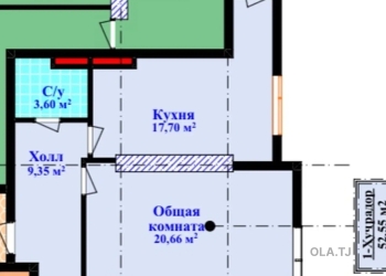 1 комнатная квартира, 13 этаж, 53 м²