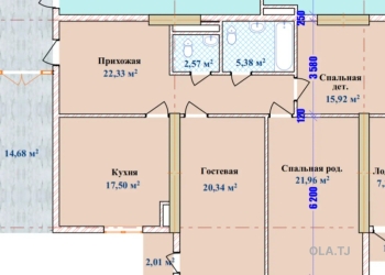 6 комнатная квартира, 16 этаж, 250 м²