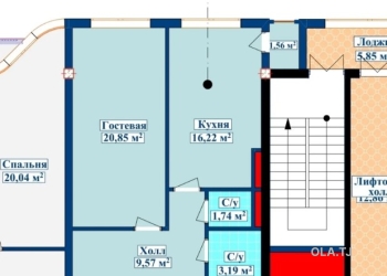 1 комнатная квартира, 6 этаж, 53 м²