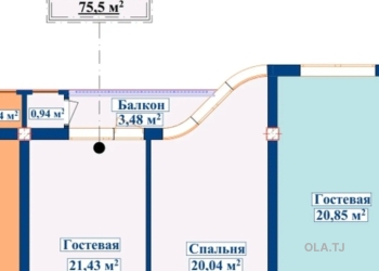 2 комнатная квартира, 6 этаж, 76 м²