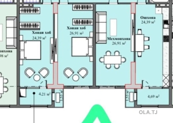 3 комнатная квартира, 3 этаж, 160 м²