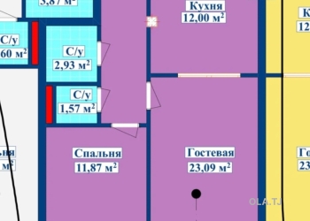 2 комнатная квартира, 3 этаж, 67 м²